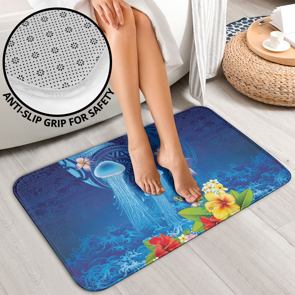 Fiji Jellyfish Bathroom Set Tapa Patterns and Hibiscus Sea Vibe