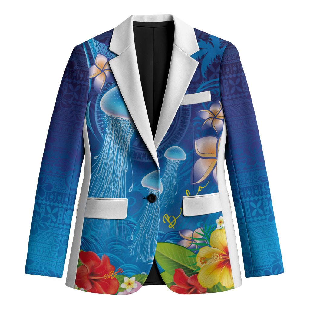 Fiji Jellyfish Blazer Tapa Patterns and Hibiscus Sea Vibe