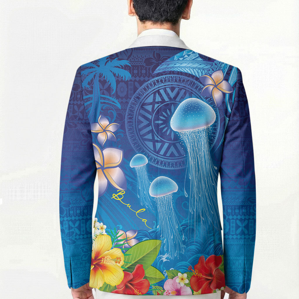 Fiji Jellyfish Blazer Tapa Patterns and Hibiscus Sea Vibe