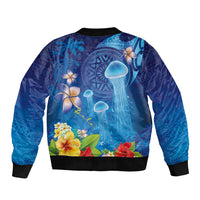 Fiji Jellyfish Bomber Jacket Tapa Patterns and Hibiscus Sea Vibe