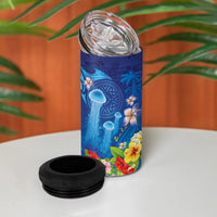 Fiji Jellyfish 4 in 1 Can Cooler Tumbler Tapa Patterns and Hibiscus Sea Vibe