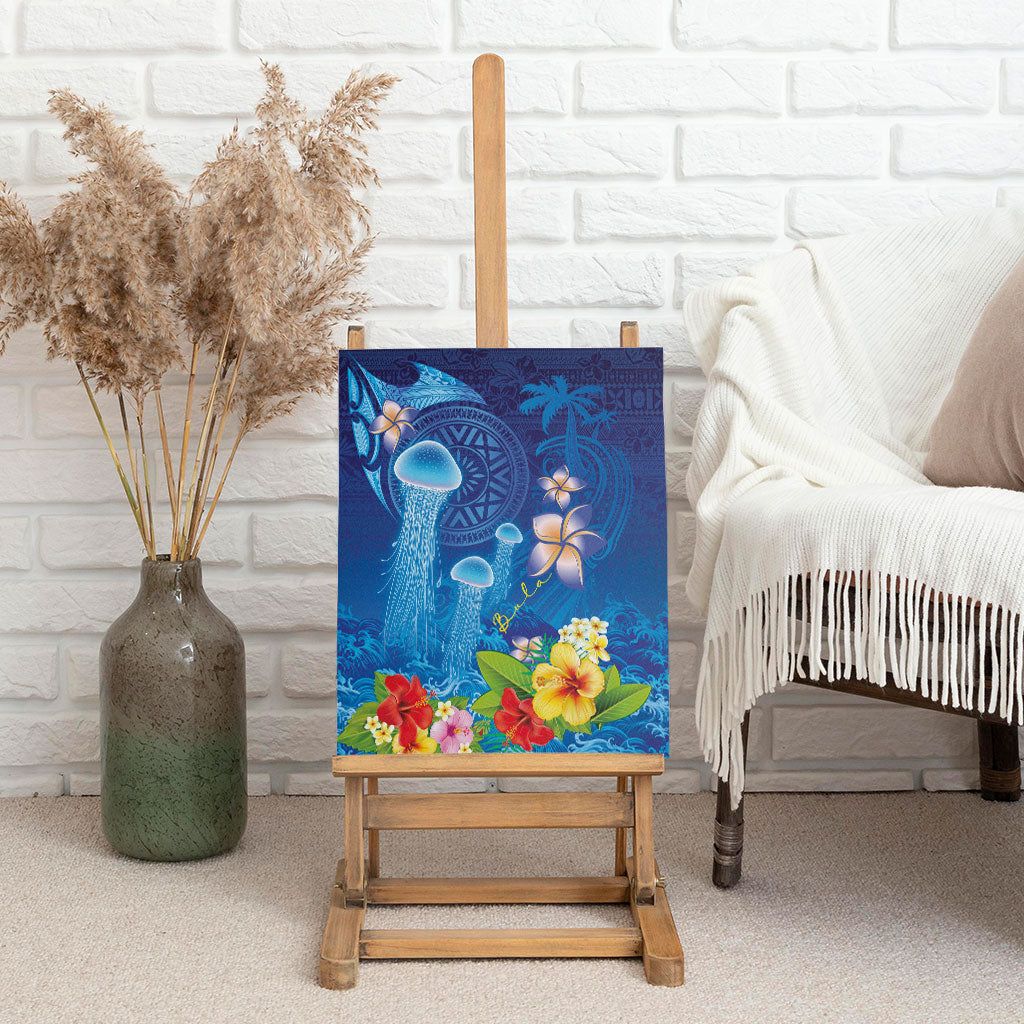 Fiji Jellyfish Canvas Wall Art Tapa Patterns and Hibiscus Sea Vibe