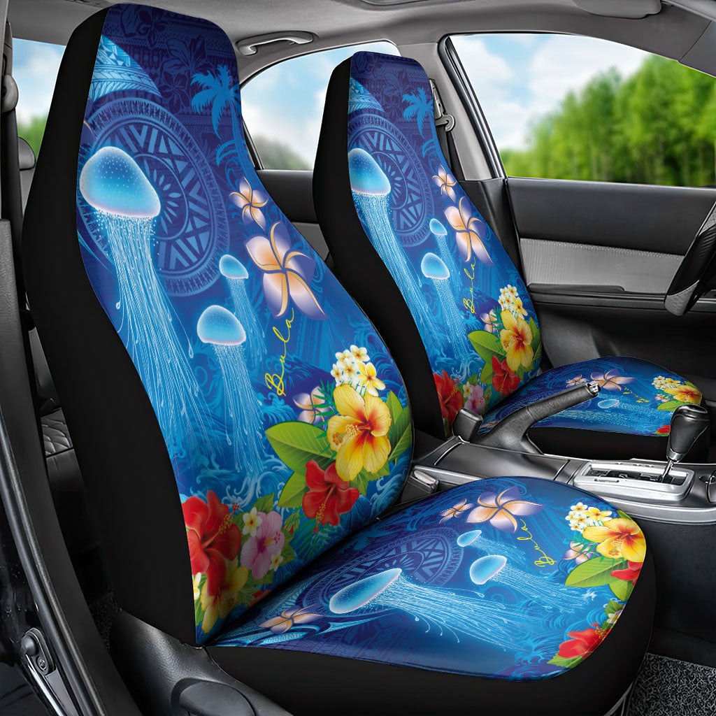 Fiji Jellyfish Car Seat Cover Tapa Patterns and Hibiscus Sea Vibe