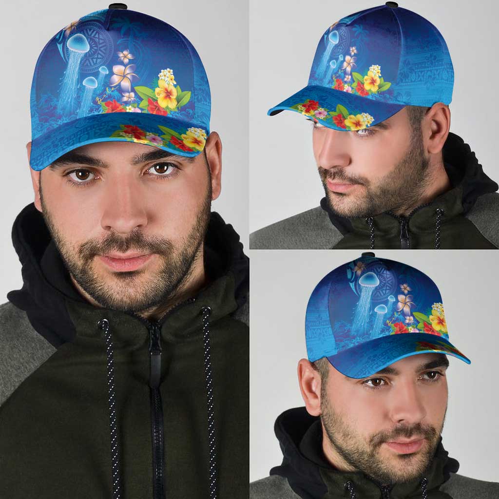 Fiji Jellyfish Classic Cap Tapa Patterns and Hibiscus Sea Vibe