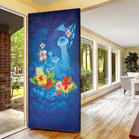 Fiji Jellyfish Door Cover Tapa Patterns and Hibiscus Sea Vibe