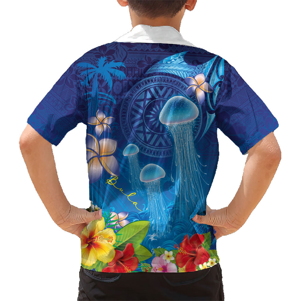 Fiji Jellyfish Family Matching Long Sleeve Bodycon Dress and Hawaiian Shirt Tapa Patterns and Hibiscus Sea Vibe LT03 - Polynesian Pride