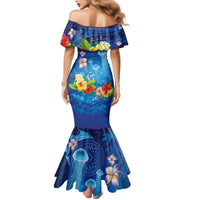 Fiji Jellyfish Family Matching Mermaid Dress and Hawaiian Shirt Tapa Patterns and Hibiscus Sea Vibe LT03 - Polynesian Pride