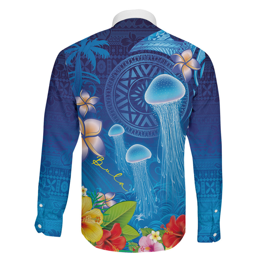 Fiji Jellyfish Family Matching Off The Shoulder Long Sleeve Dress and Hawaiian Shirt Tapa Patterns and Hibiscus Sea Vibe LT03 - Polynesian Pride