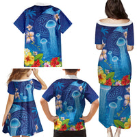 Fiji Jellyfish Family Matching Puletasi and Hawaiian Shirt Tapa Patterns and Hibiscus Sea Vibe LT03 - Polynesian Pride
