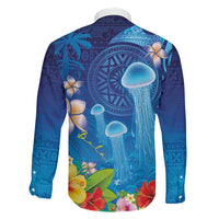 Fiji Jellyfish Family Matching Puletasi and Hawaiian Shirt Tapa Patterns and Hibiscus Sea Vibe LT03 - Polynesian Pride