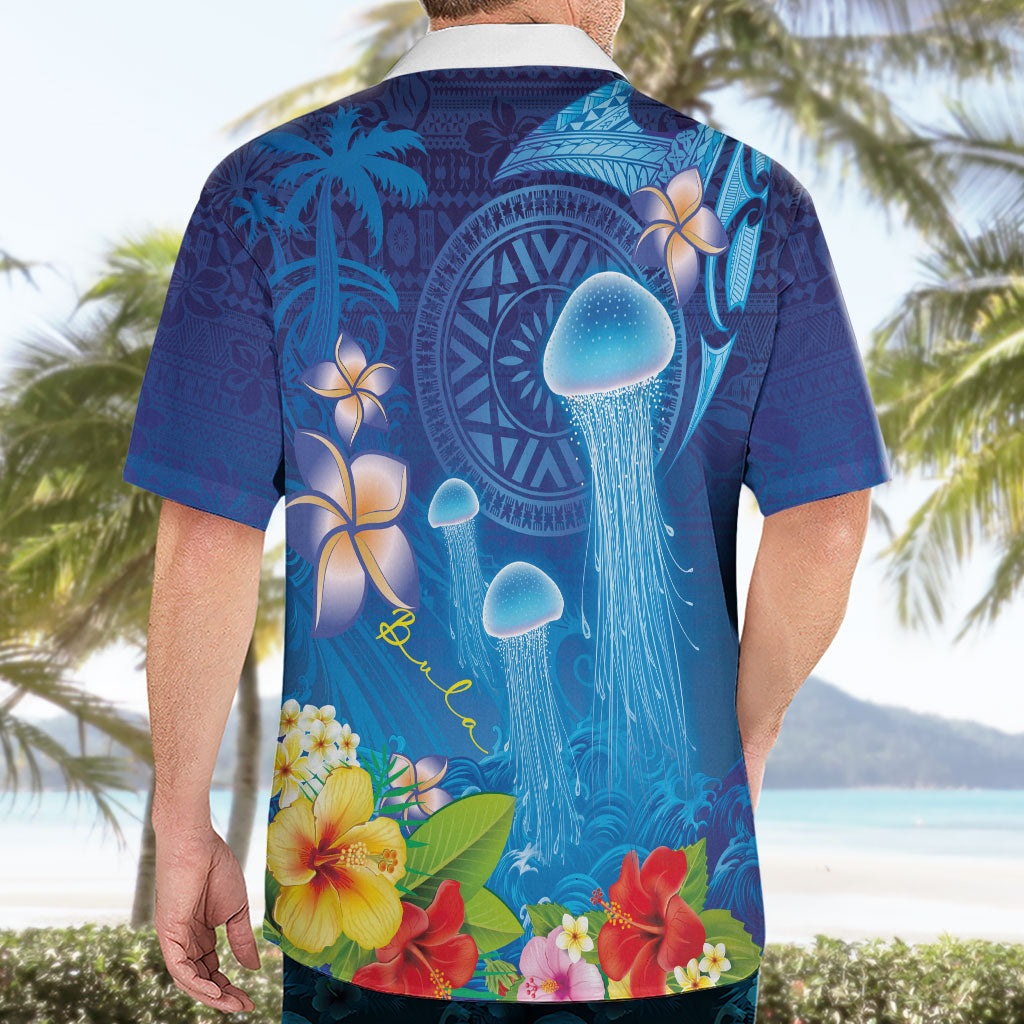 Fiji Jellyfish Hawaiian Shirt Tapa Patterns and Hibiscus Sea Vibe