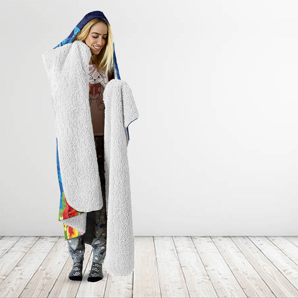 Fiji Jellyfish Hooded Blanket Tapa Patterns and Hibiscus Sea Vibe