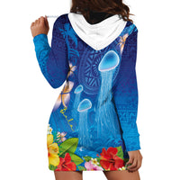 Fiji Jellyfish Hoodie Dress Tapa Patterns and Hibiscus Sea Vibe
