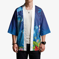 Fiji Jellyfish Kimono Tapa Patterns and Hibiscus Sea Vibe