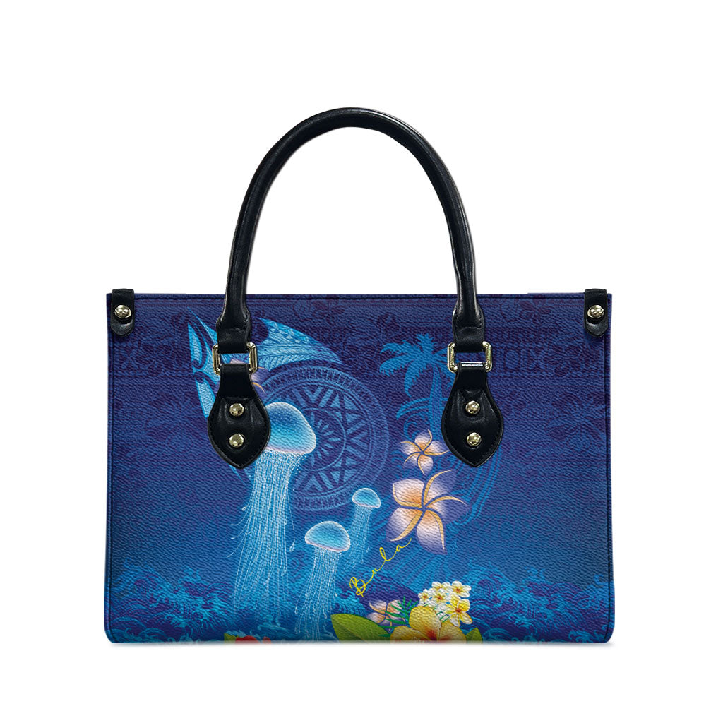 Fiji Jellyfish Leather Bag Tapa Patterns and Hibiscus Sea Vibe