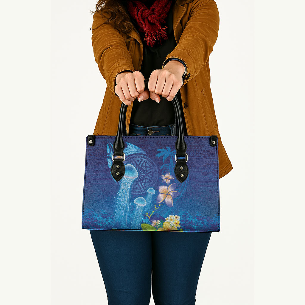 Fiji Jellyfish Leather Bag Tapa Patterns and Hibiscus Sea Vibe