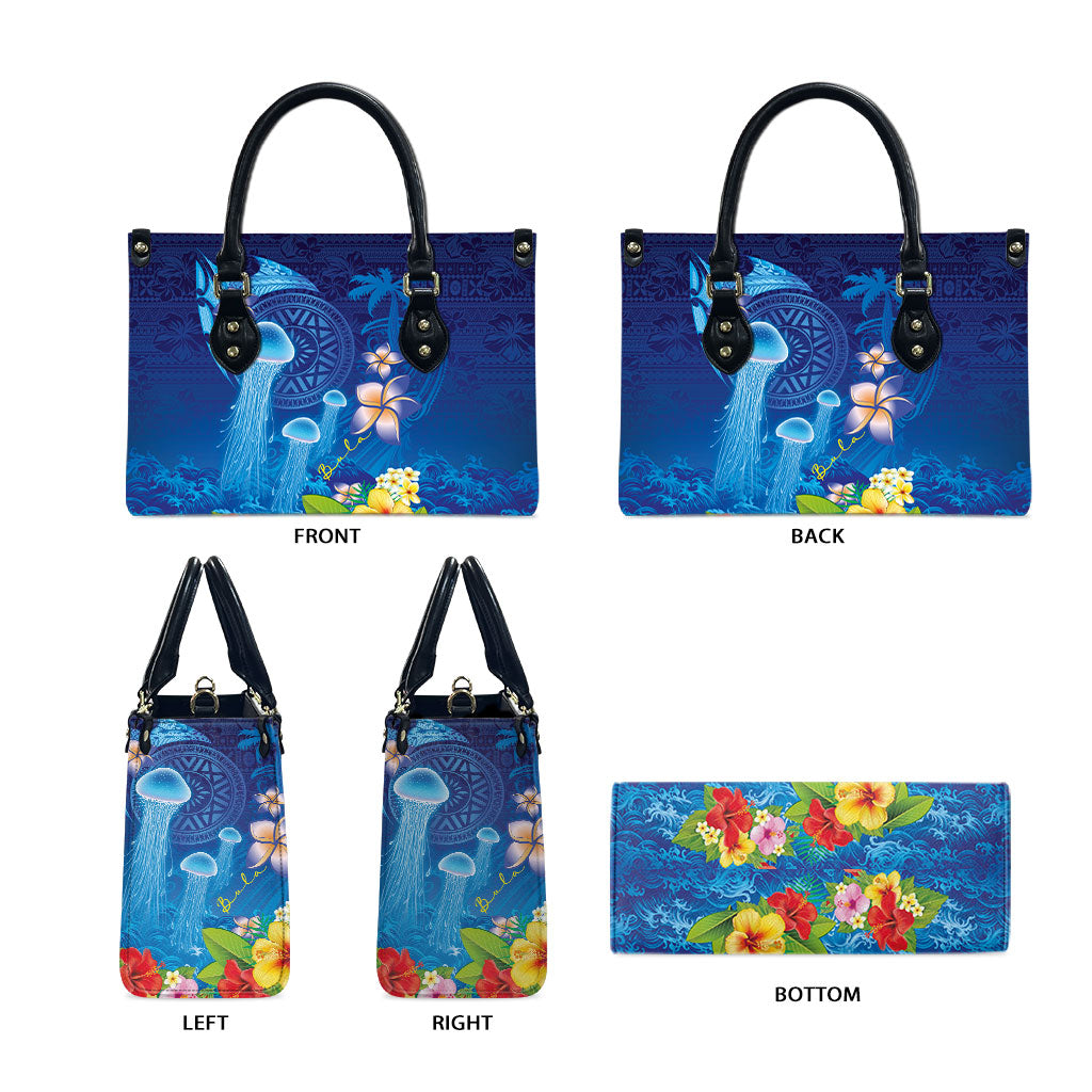 Fiji Jellyfish Leather Bag Tapa Patterns and Hibiscus Sea Vibe
