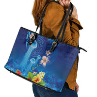 Fiji Jellyfish Leather Tote Bag Tapa Patterns and Hibiscus Sea Vibe