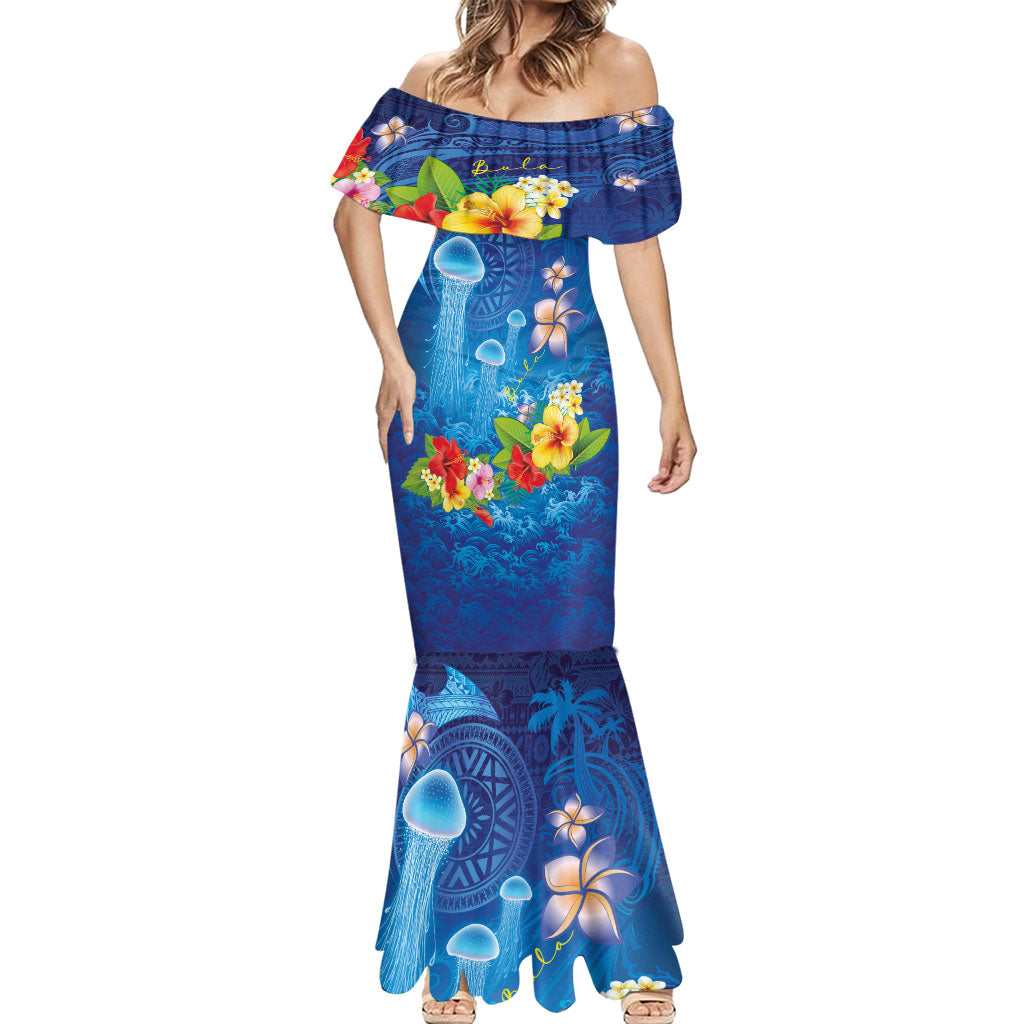 Fiji Jellyfish Mermaid Dress Tapa Patterns and Hibiscus Sea Vibe