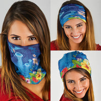 Fiji Jellyfish Neck Gaiter Tapa Patterns and Hibiscus Sea Vibe