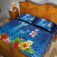 Fiji Jellyfish Quilt Bed Set Tapa Patterns and Hibiscus Sea Vibe