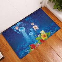 Fiji Jellyfish Rubber Doormat Tapa Patterns and Hibiscus Sea Vibe