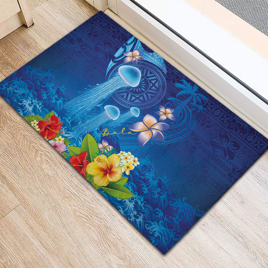 Fiji Jellyfish Rubber Doormat Tapa Patterns and Hibiscus Sea Vibe