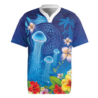 Fiji Jellyfish Rugby Jersey Tapa Patterns and Hibiscus Sea Vibe