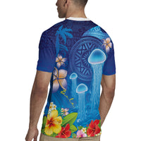 Fiji Jellyfish Rugby Jersey Tapa Patterns and Hibiscus Sea Vibe