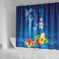 Fiji Jellyfish Shower Curtain Tapa Patterns and Hibiscus Sea Vibe