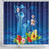 Fiji Jellyfish Shower Curtain Tapa Patterns and Hibiscus Sea Vibe