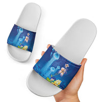 Fiji Jellyfish Slide Sandals Tapa Patterns and Hibiscus Sea Vibe