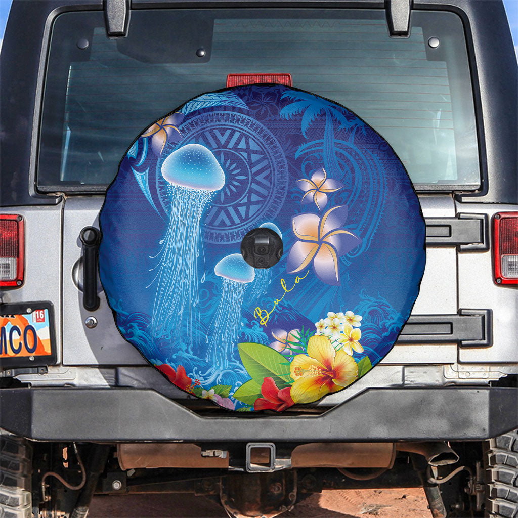 Fiji Jellyfish Spare Tire Cover Tapa Patterns and Hibiscus Sea Vibe