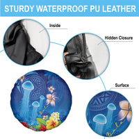 Fiji Jellyfish Spare Tire Cover Tapa Patterns and Hibiscus Sea Vibe