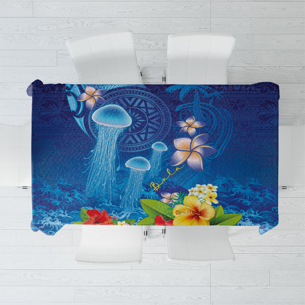 Fiji Jellyfish Tablecloth Tapa Patterns and Hibiscus Sea Vibe