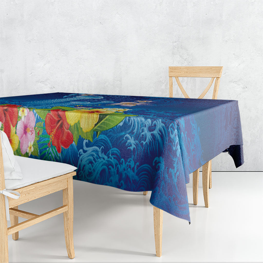 Fiji Jellyfish Tablecloth Tapa Patterns and Hibiscus Sea Vibe