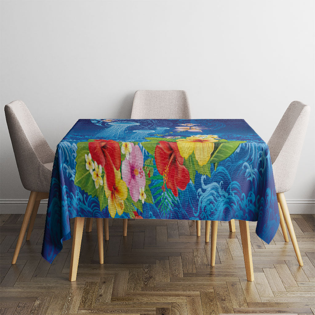 Fiji Jellyfish Tablecloth Tapa Patterns and Hibiscus Sea Vibe