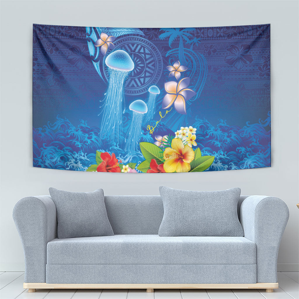 Fiji Jellyfish Tapestry Tapa Patterns and Hibiscus Sea Vibe