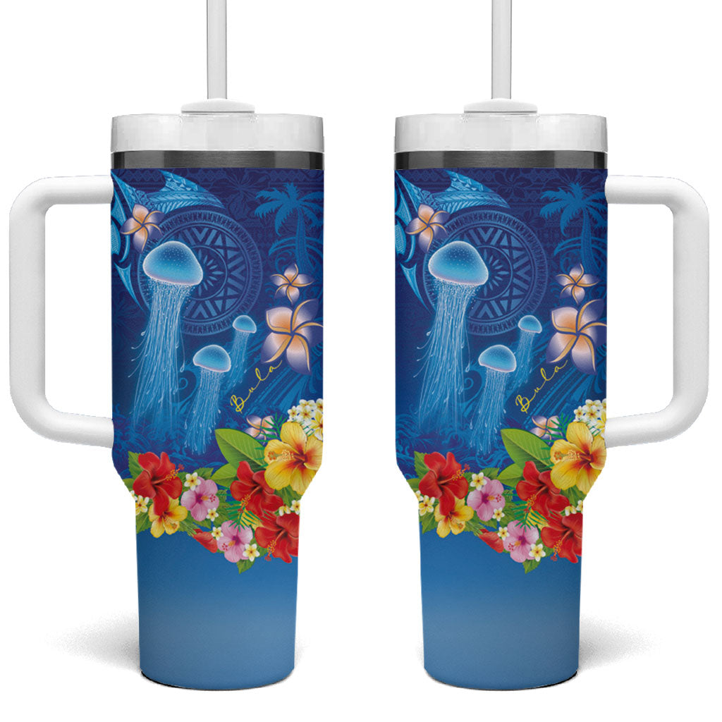 Fiji Jellyfish Tumbler With Handle Tapa Patterns and Hibiscus Sea Vibe