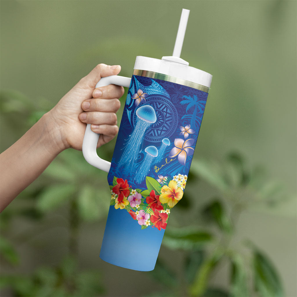 Fiji Jellyfish Tumbler With Handle Tapa Patterns and Hibiscus Sea Vibe