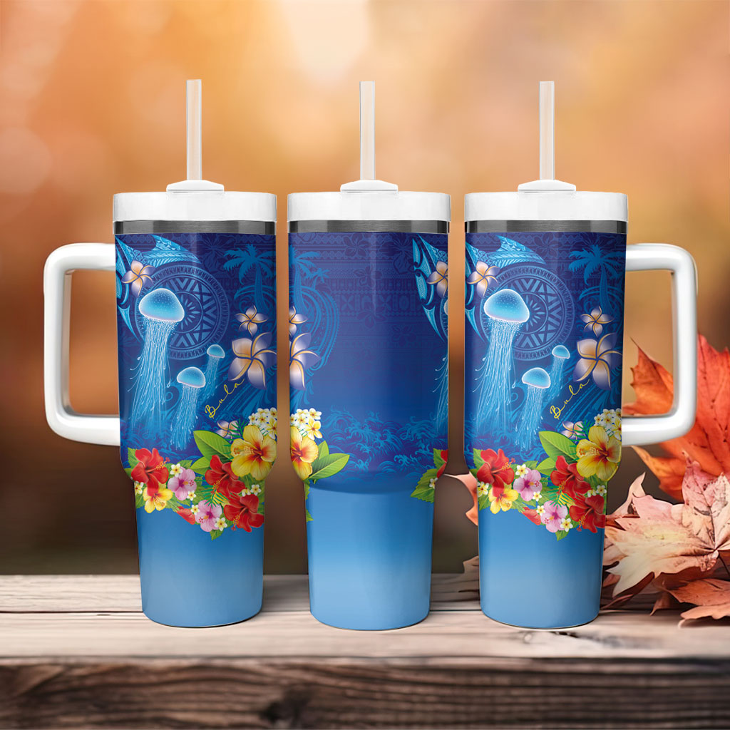 Fiji Jellyfish Tumbler With Handle Tapa Patterns and Hibiscus Sea Vibe