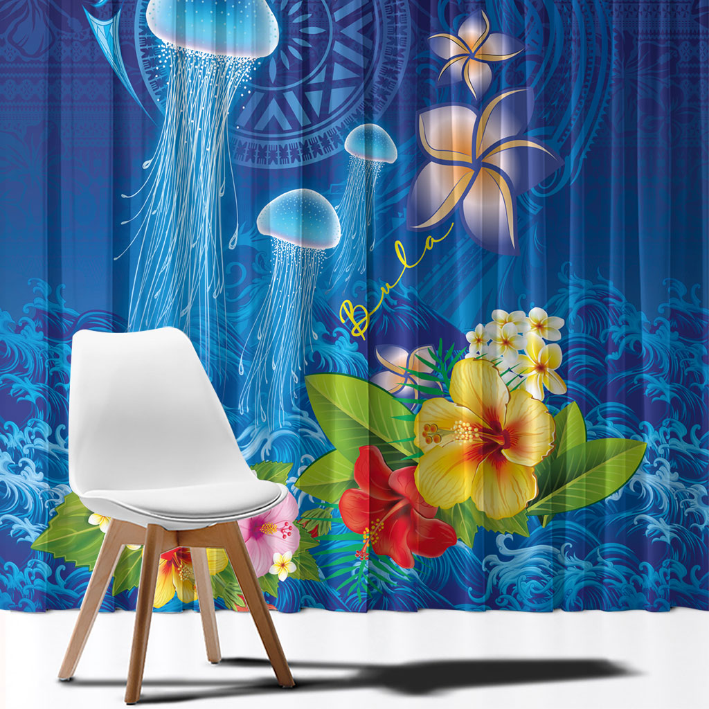 Fiji Jellyfish Window Curtain Tapa Patterns and Hibiscus Sea Vibe
