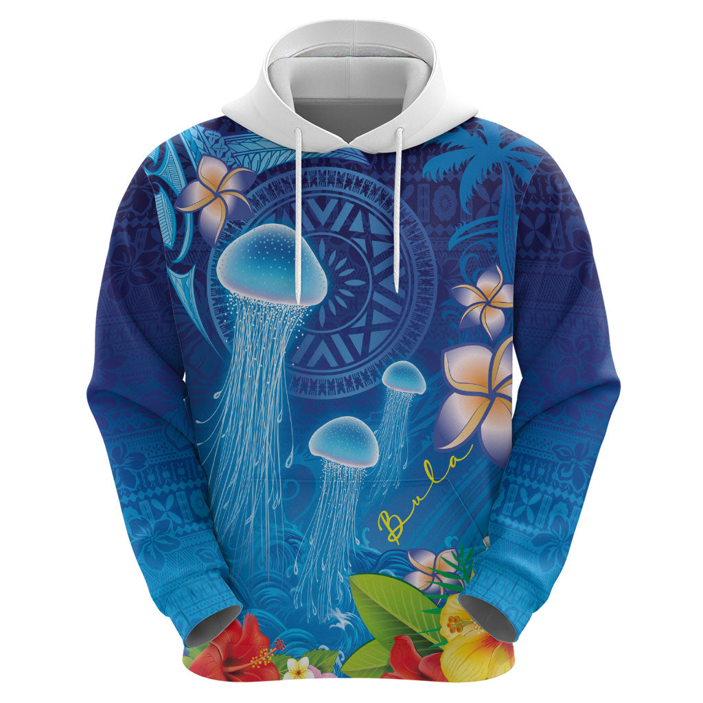 Fiji Jellyfish Zip Hoodie Tapa Patterns and Hibiscus Sea Vibe
