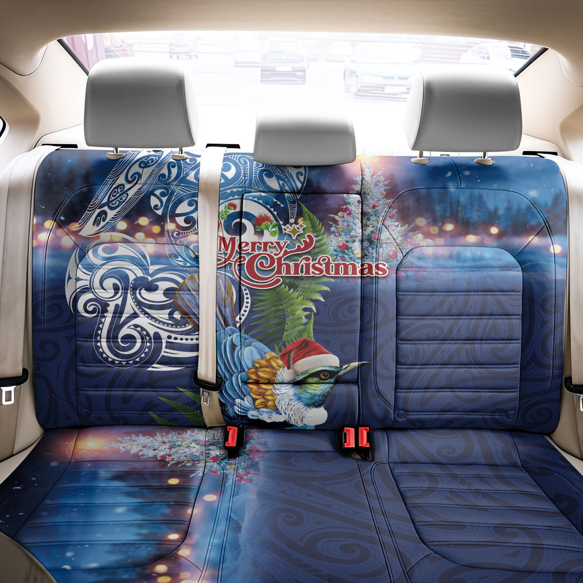 New Zealand Merry Christmas Back Car Seat Cover Maori Tribal Pattern with Xmas Tui Bird