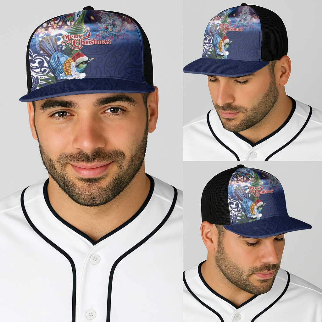 New Zealand Merry Christmas Baseball Net Cap Maori Tribal Pattern with Xmas Tui Bird