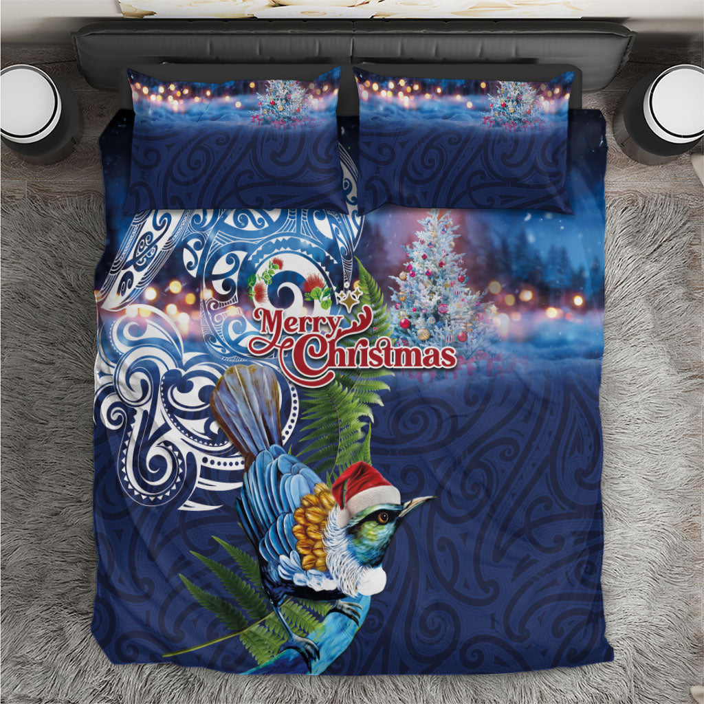 New Zealand Merry Christmas Bedding Set Maori Tribal Pattern with Xmas Tui Bird