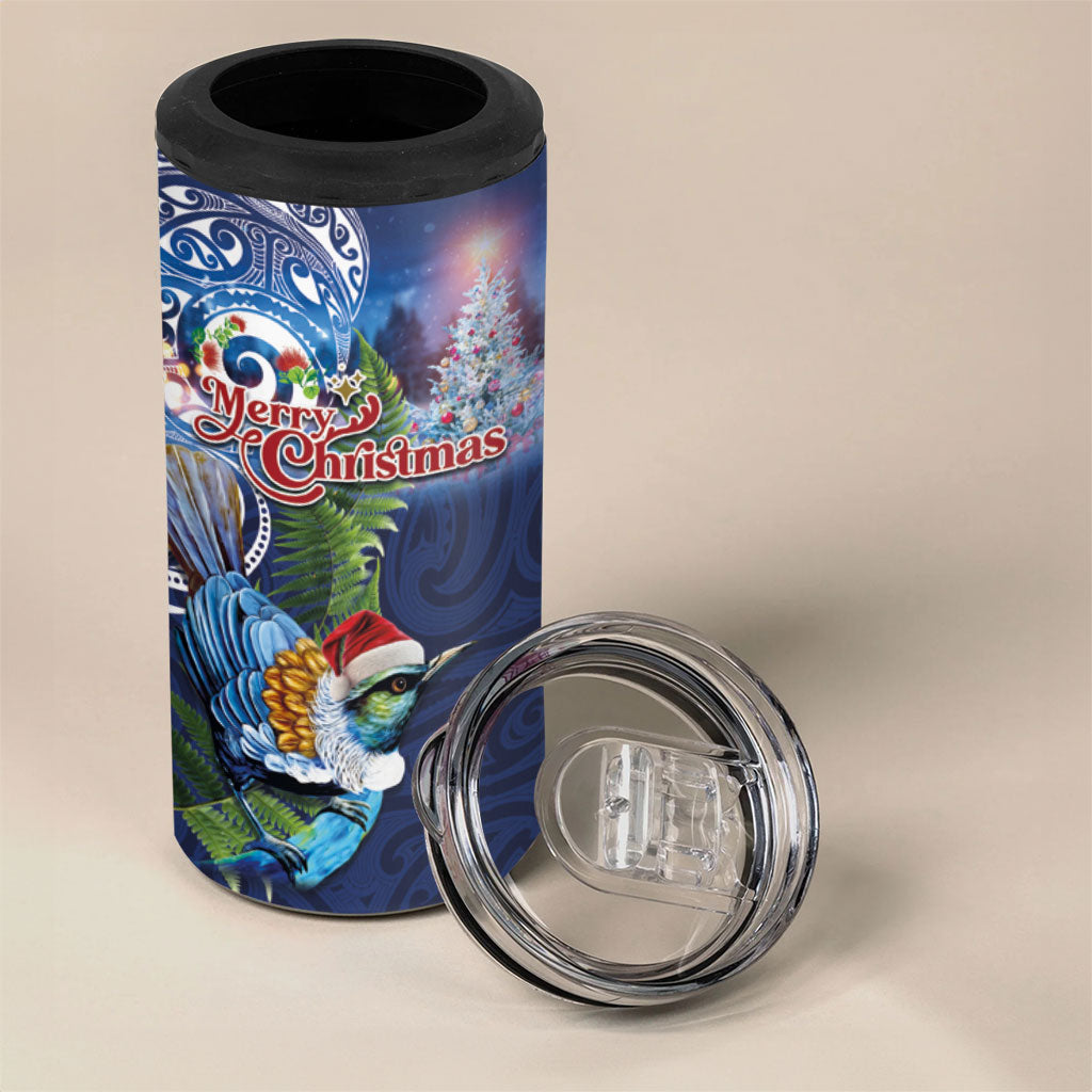 New Zealand Merry Christmas 4 in 1 Can Cooler Tumbler Maori Tribal Pattern with Xmas Tui Bird LT03 - Polynesian Pride