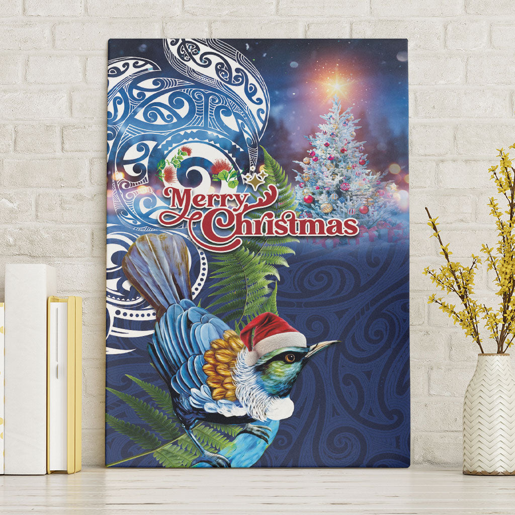 New Zealand Merry Christmas Canvas Wall Art Maori Tribal Pattern with Xmas Tui Bird