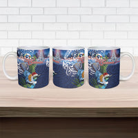 New Zealand Merry Christmas Ceramic Mug Maori Tribal Pattern with Xmas Tui Bird