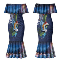 New Zealand Merry Christmas Couples Matching Mermaid Dress and Hawaiian Shirt Maori Tribal Pattern with Xmas Tui Bird LT03 - Polynesian Pride